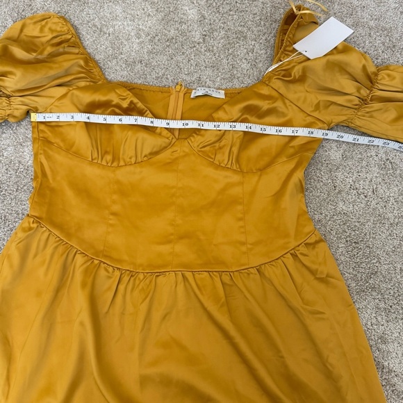 NWT Ei8th Hour Satin Puff Sleeve Mini Sz 16 Dress Mustard Cottagecore Romantic - Picture 11 of 13